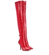 Fendi Rockoko Leather And Ribbed Stretch-knit Thigh Boots In Red