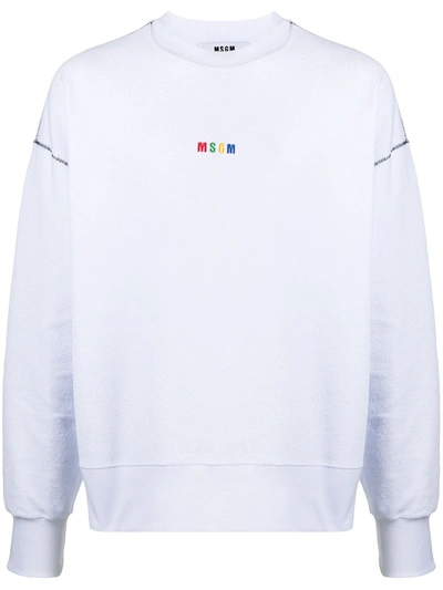 Msgm Embroidered Logo Crew Neck Sweatshirt In White