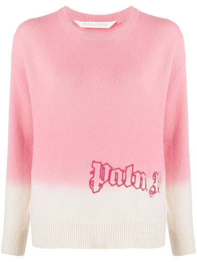 Palm Angels Logo Embroidered Gradient-effect Jumper In Pink