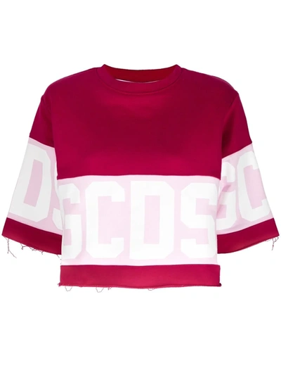 Gcds Cropped Printed Sweatshirt In Red