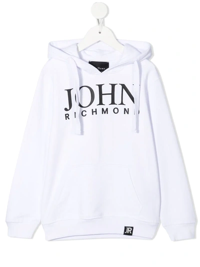 John Richmond Junior Kids' Logo-print Cotton Hoodie In White