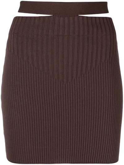 Adamo Viscose Blend Rib Knit Cutout Mini Skirt In Brown