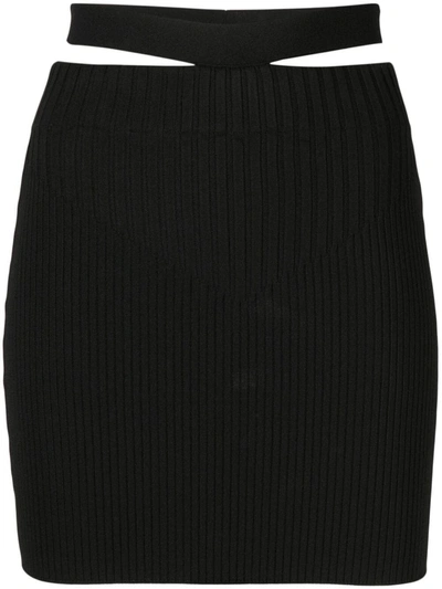 Adamo Viscose Blend Rib Knit Cutout Mini Skirt In Black