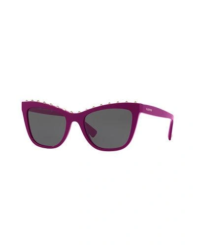 Valentino 54mm Studded Cat Eye Sunglasses In Fuchsia