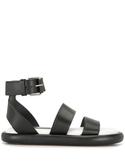 Proenza Schouler Pipe Leather Ankle-strap Flat Sandals In White,black