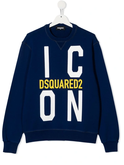 Dsquared2 Kids' Icon Print Cotton Sweatshirt In Navy