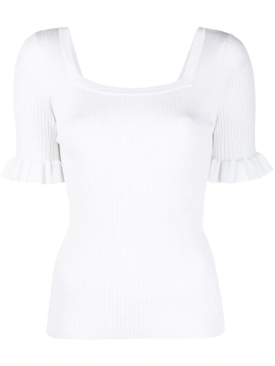 Sandro Jodie Ruffle Sleeve Ribbed Knit Top In White