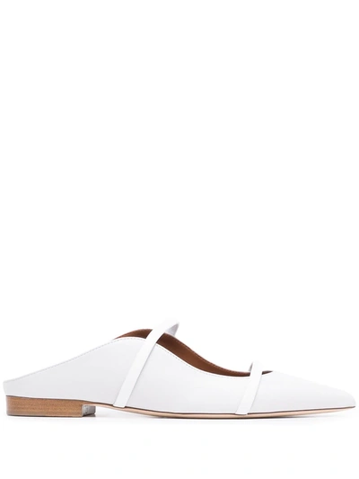 Malone Souliers Maureen Linen Backless Flats In White