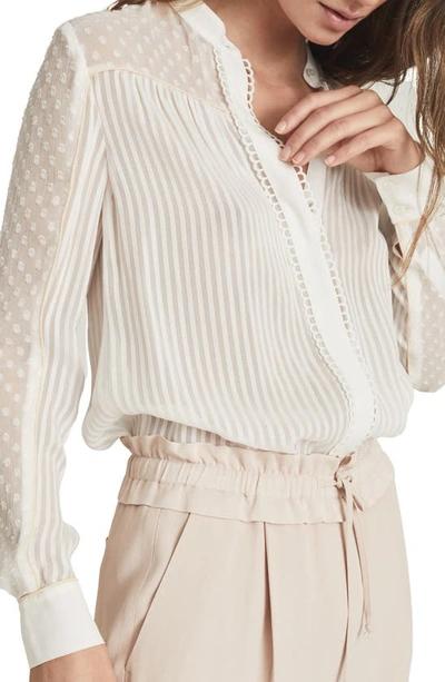 Reiss Cora Mixed Texture Button-up Blouse In White