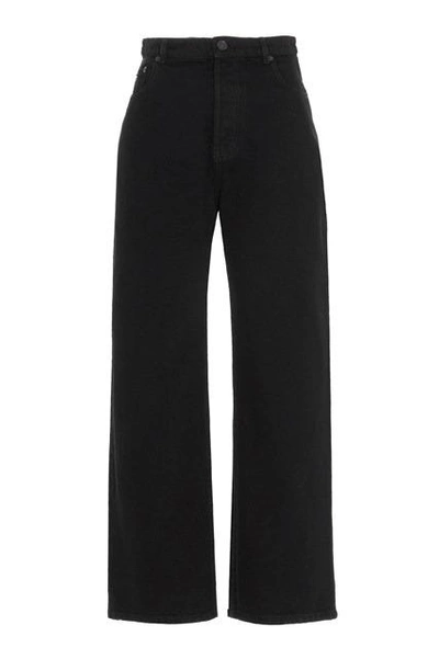 Balenciaga Ladies Black High-waisted Wide Leg Jeans