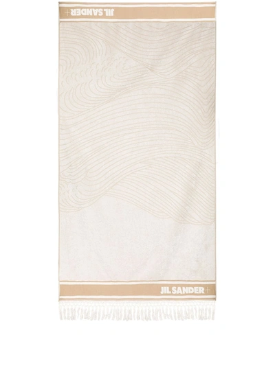 Jil Sander Logo Embroidery Beach Towel In Cream Color