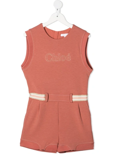 Chloé One Piece Suit With Chloè Kids Press In Orange