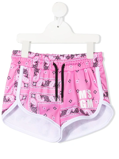 Msgm Kids' Shorts With Drawstring Waist And Fantasy Print In Pink