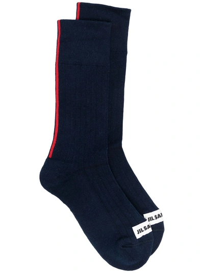 Jil Sander Logo-tab Ribbed Cotton-blend Socks In Blue