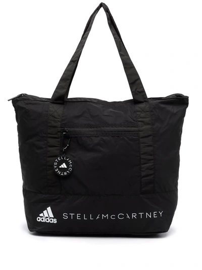 Adidas By Stella Mccartney Black Logo-print Tote Bag