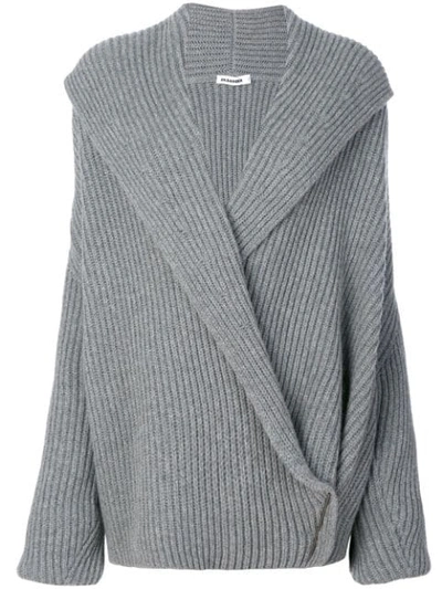 Jil Sander Oversized Ribbed Wool Blend Sweater In Grey