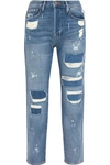 Frame Le Original Distressed High-rise Straight-leg Jeans In Blue