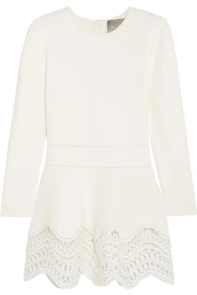 Lela Rose Guipure Lace-paneled Ponte Top