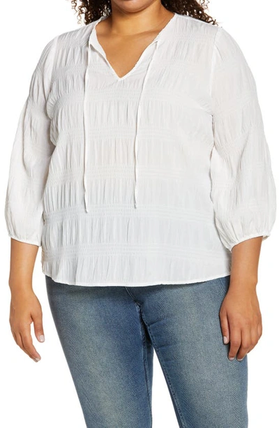 Vince Camuto Smocked Textured Blouse In New Ivory