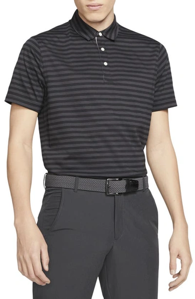 Nike Dri-fit Player Stripe Golf Polo In Black/grey/silver
