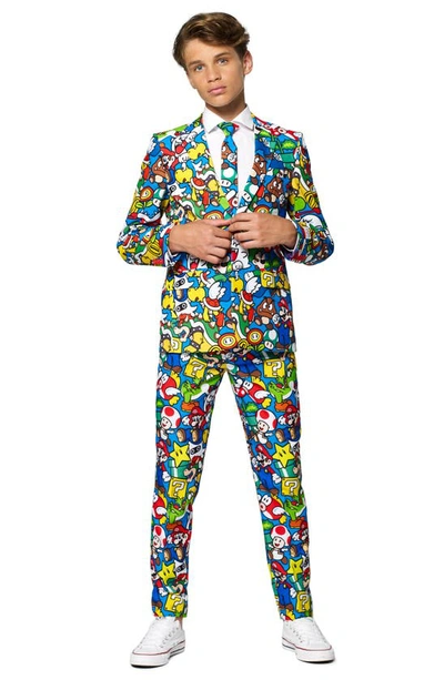 Opposuits Kids' Super Mario Two-piece Suit With Tie In Blue
