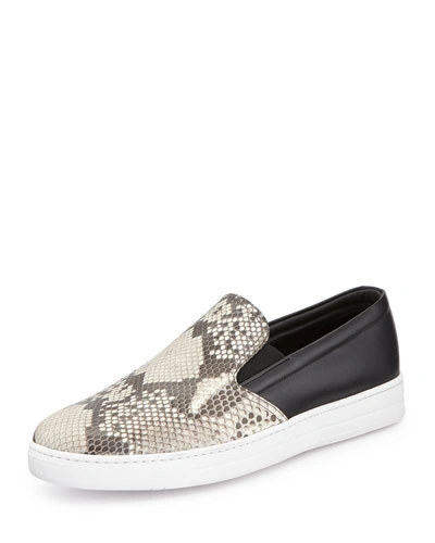 Prada Python Leather Slip-on Sneaker, Brown