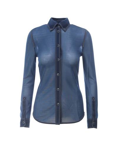 Burberry Semi-sheer Button-down Shirt In Blue