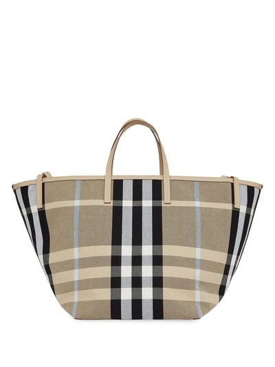 Burberry Medium Vintage Check Beach Tote Bag In Dusty Sand/soft Fawn