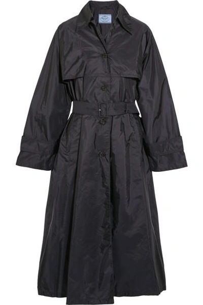 Prada Belted Shell Trench Coat In Navy