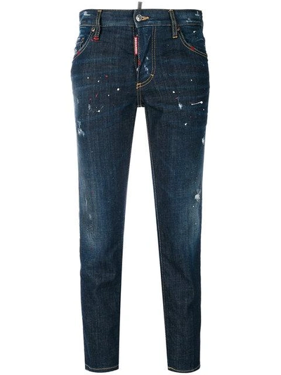 Dsquared2 Cropped Boyfriend Straight Jeans In Blue