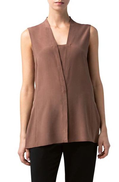 Akris Tunic Silk Sleeveless Blouse Top In Hardboard