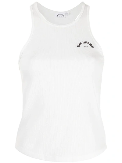 The Upside Frankie Logo-embroidered Ribbed-jersey Tank Top In White