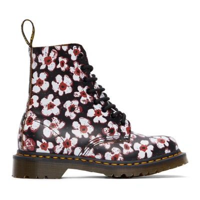 Dr. Martens' 1460 Pascal Floral-print Leather Ankle Boots In Black/red