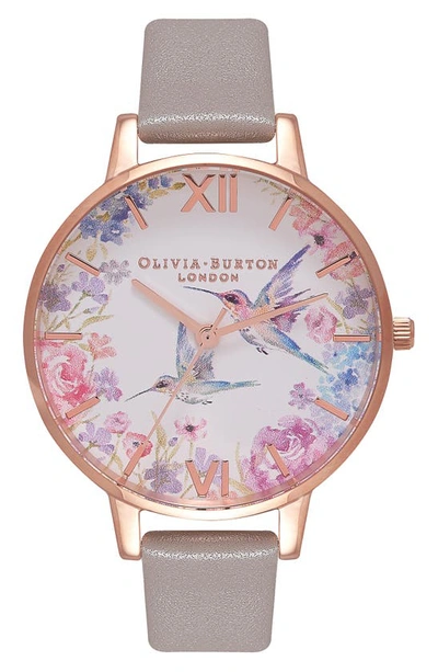 Olivia Burton Women's Painterly Prints Gray Leather Strap Watch 34mm In Grey