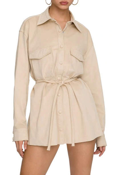 Good American Belted Faux-suede Jacket In Taupe001