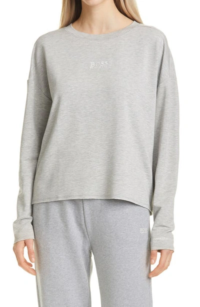 Hugo Boss Relaxed Fit Sweatshirt In Lightweight Terry With Logo Detail In Grey Melange