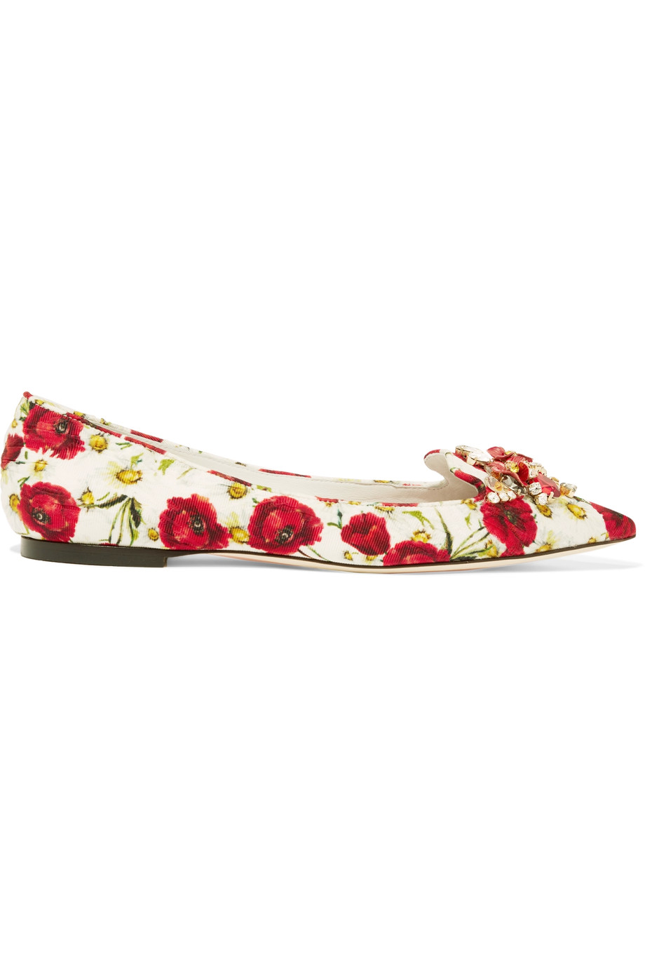 Dolce & Gabbana Embellished Floral-jacquard Point-toe Flats | ModeSens