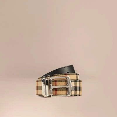 Burberry Reversible Horseferry Check And Leather Belt In Black