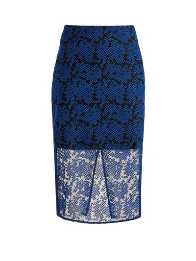 Diane Von Furstenberg Geometric-embroidered Tulle Pencil Skirt In Klein Blue/black