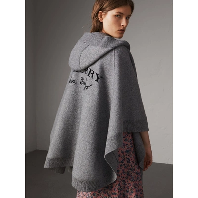 Burberry Wool Cashmere Blend Hooded Poncho In Mid Grey Melange