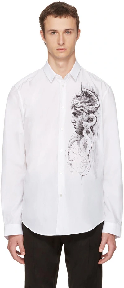 Versace Medusa Sketch Print Cotton Poplin Shirt In White