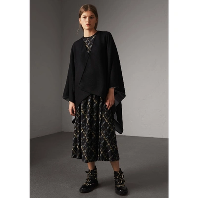 Burberry Reversible Check Merino Wool Poncho In Charcoal
