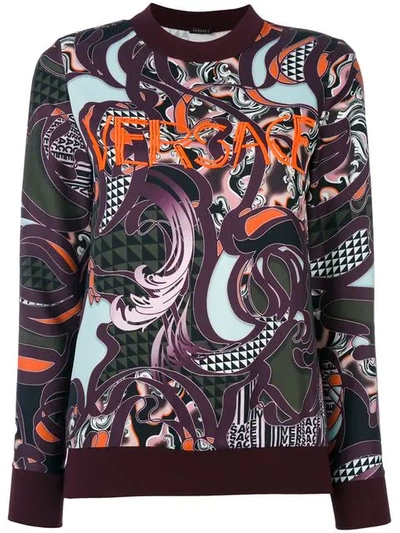 Versace Baroccoflage Logo Jumper In Burgundy+stampa|viola