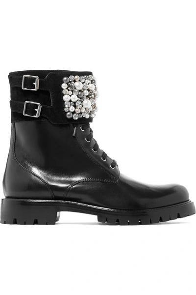 René Caovilla Embellished Leather Ankle Boots In Black