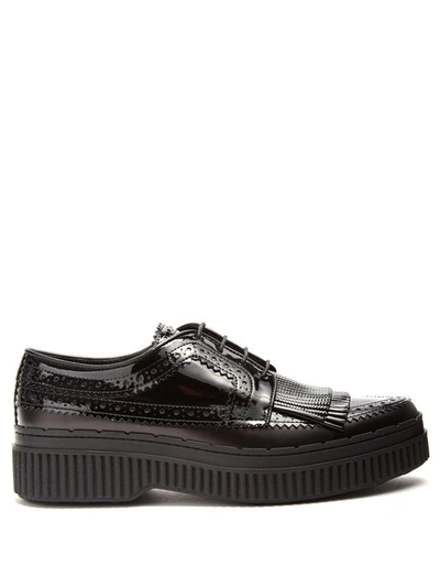 Tod's Fringed Brogue-detail Leather Creepers In Black