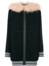 Mr & Mrs Italy Fur Trim Zipped Hoodie - Black