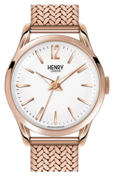 Henry London Richmond Ladies 25mm Rose Gold Stainless Steel Mesh Bracelet Watch With Rose Gold Stainless Steel Ca In White