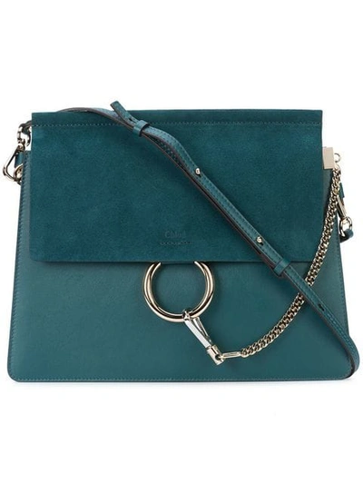 Chloé Faye Medium Suede And Leather Shoulder Bag In Green