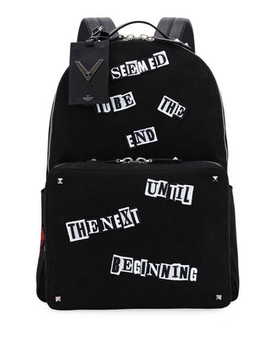 Valentino Garavani Embroidered Patch Backpack In Nero