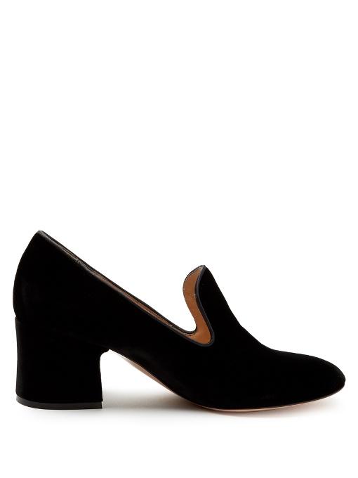 Gianvito Rossi Satin-piped Velvet Block-heel Loafers In Colour: Black ...